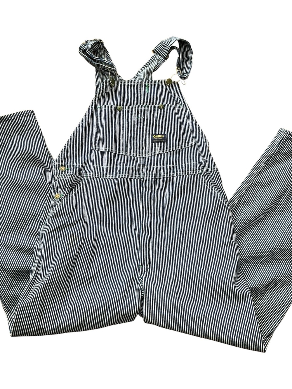 Vintage Oshkosh Hickory striped railroad blue bib overalls USA made 34 x 30